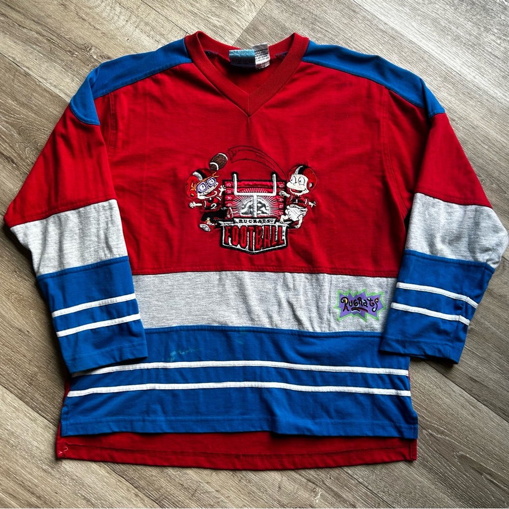 Vintage Rugrats Kids Long Sleeve Red and Blue Football Tee